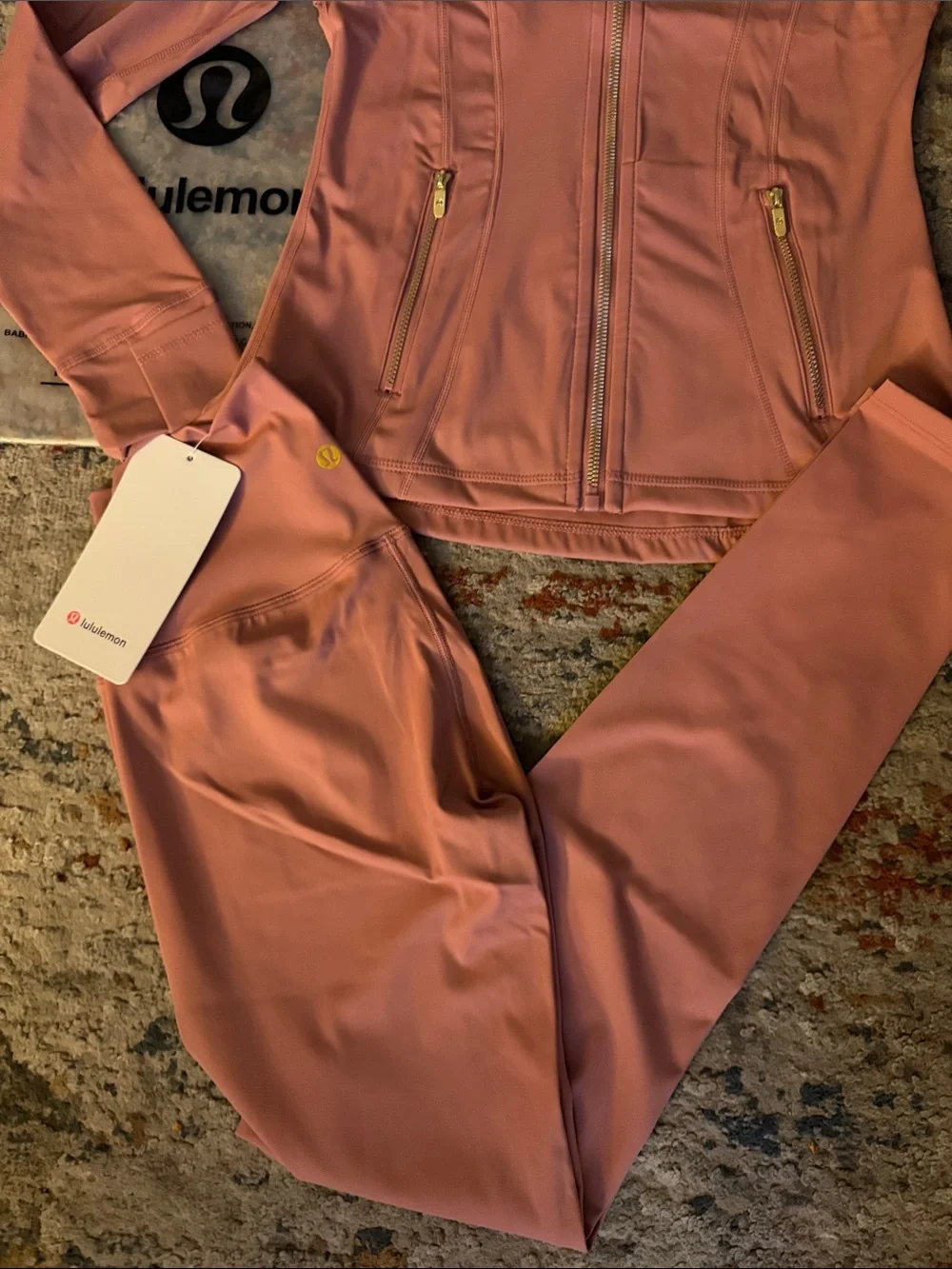 lululemon athletica rose-mauve zip jacket with gold hardware